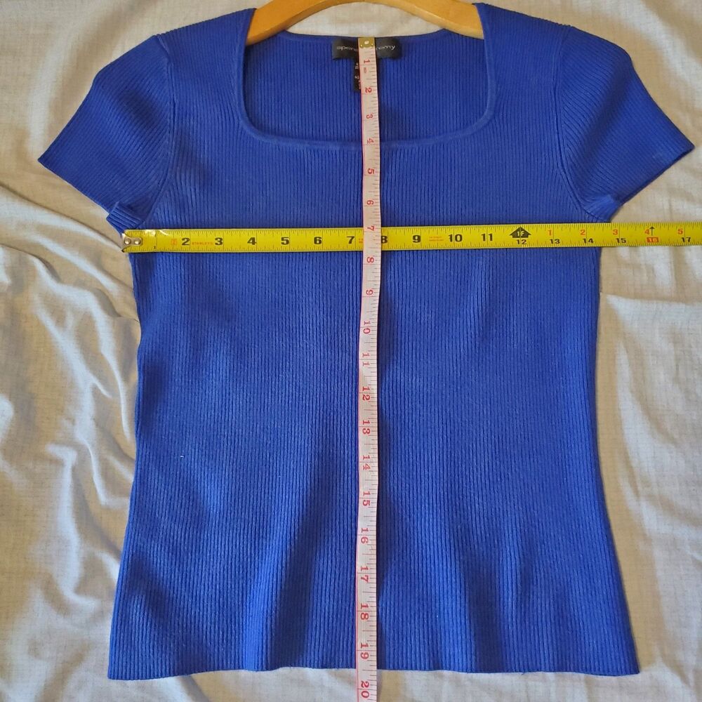 Spenser Jeremy Silk Blend Blue Ribbed Square Neck Top Size S Minimal 90s Y2K - Picture 10 of 10